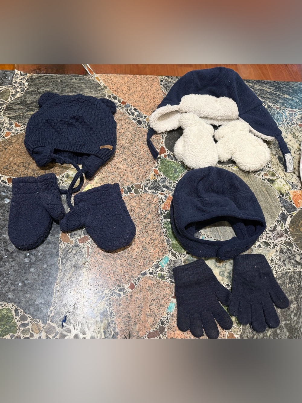 3 sets of Kids Navy Winter Hat and Glove Set - Cozy Fleece & Knit